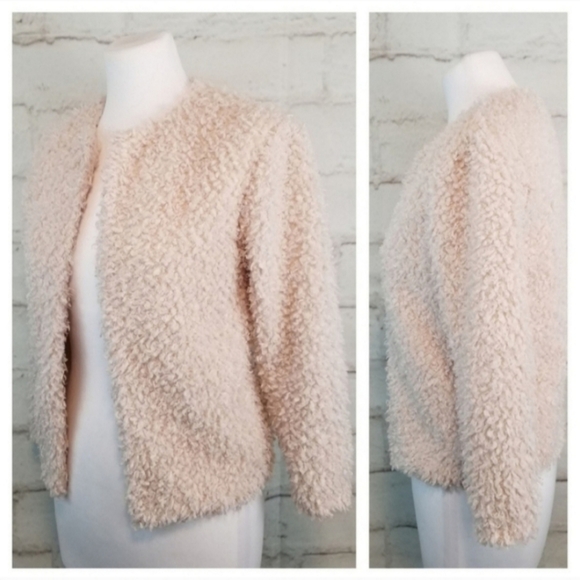 H&M S 2 Blush Pink Open-Front Fuzzy Soft Teddy Bear Jacket - Picture 3 of 9